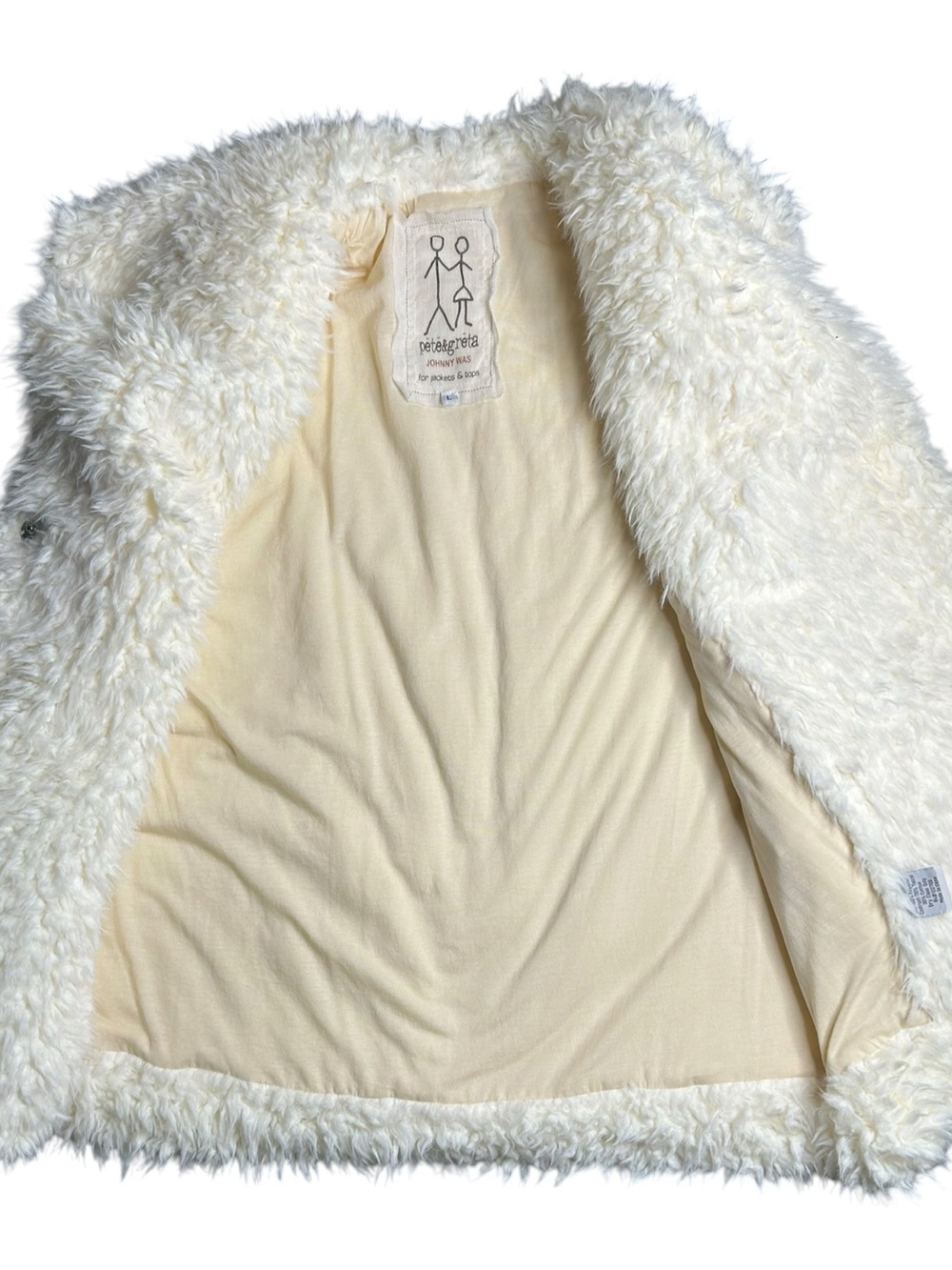 Johnny Was Pete & Greta Sherpa Faux Fur Vest Ivory Cream Snap Front Womens L - Picture 4 of 10